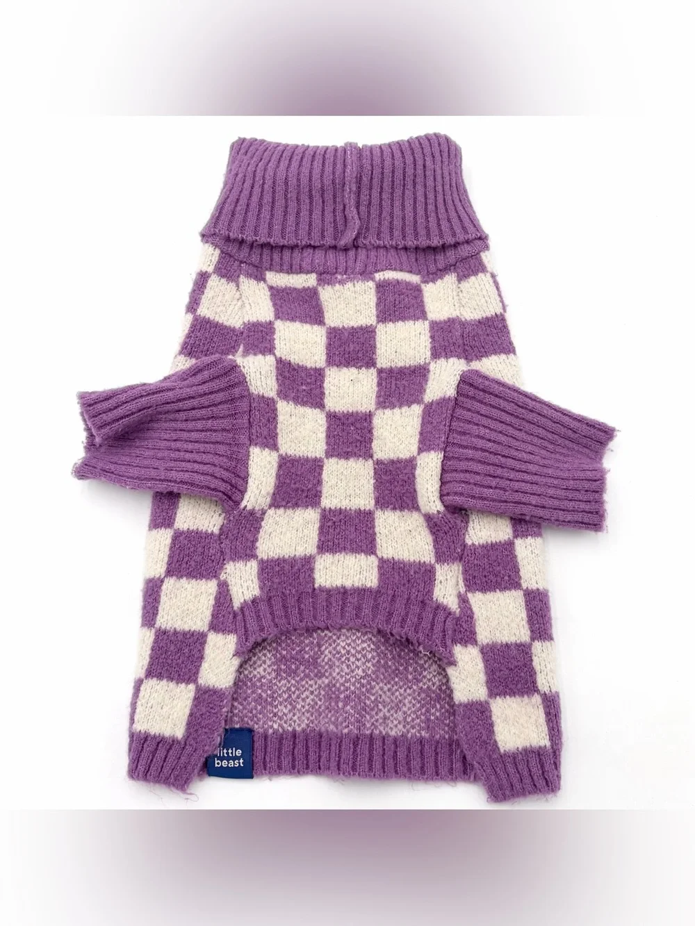 Little Beast Meet the Parents Dog Sweater Purple and White Check Size S